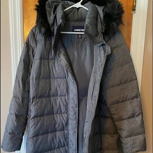 Brand new beautiful dark gray, warm Lands End winter coat with detachable hood.